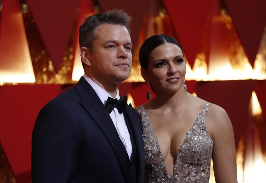 Matt Damon and his wife Luciana Barroso poses on the red carpet. Jessica Biel,Taraji P. Henson,Matt Damon,Dakota Johnson,John Legend,Cynthia Erivo,Felicity Jones,Karlie Kloss,Luciana Barroso,Oscars 2017 red carpet,Oscars 2017,89th Academy Awards,89th Academy Awards red carpet