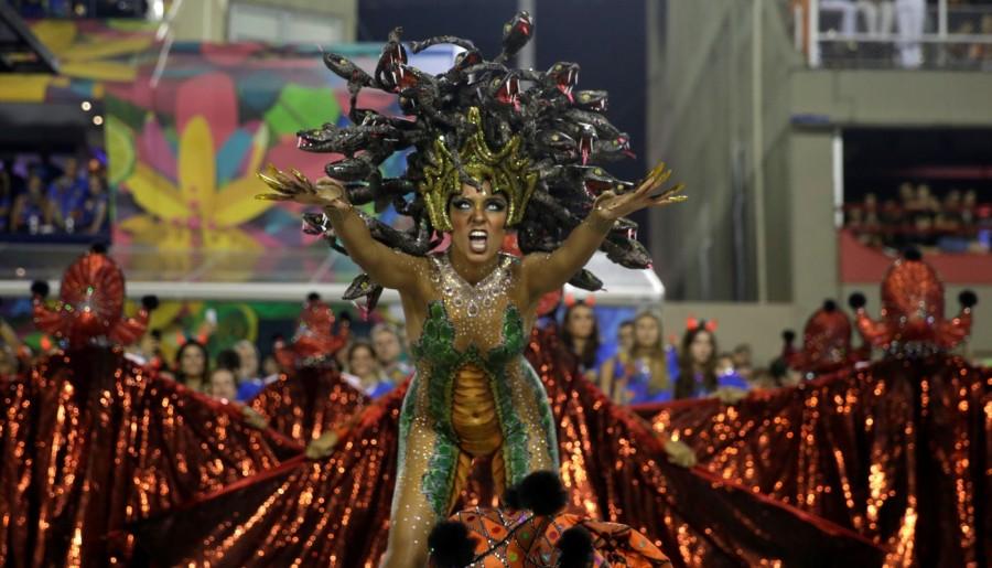 A reveler from Salgueiro samba school performs at the Sambadrome in Rio de Janeiro. Brazil,Brazil Carnival,Brazil Carnival 2017,samba parade,block parties,Rio De Janeiro,Sao Paulo,Carnival 2017,Carnival pics,Carnival images,Carnival photos,Carnival stills,Carnival pictures