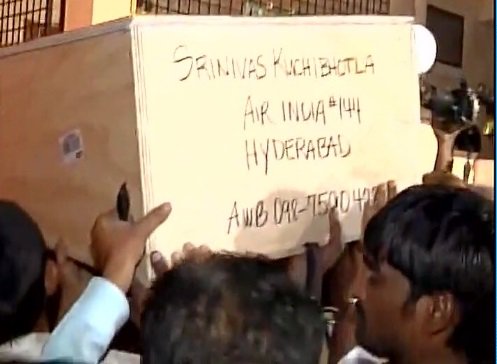 Large number of relatives and friends gathered at the house to catch last glimpse of Kuchibhotla. Police were deployed to stop media persons away from the casket. A picture of the slain engineer was kept in front of the house to enable people to pay their last respects. Few banners carrying pictures of Kuchibhotla were also put up. Kansas shooting,Kansas,Srinivas Kuchibhotla,Srinivas Kuchibhotla body,Srinivas Kuchibhotla reaches Hyderabad,Jubliee Hills,Indian techie Srinivas Kuchibhotla,techie Srinivas Kuchibhotla