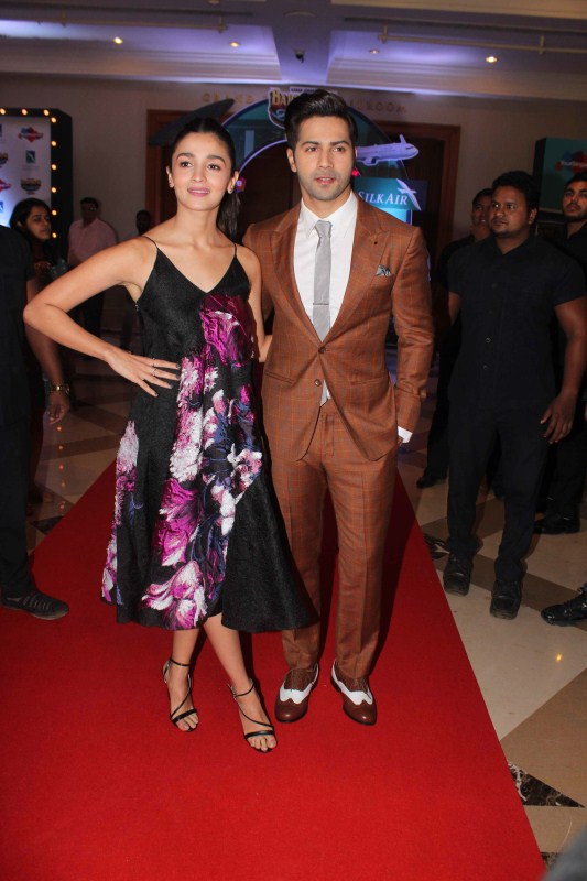 Bollywood actors Varun Dhawan and Alia Bhatt spotted during the press conference of Singapore Tourism Board to promote film Badrinath Ki Dulhania in Mumbai on February 27, 2017. Varun Dhawan and Alia Bhatt,Varun Dhawan,Alia Bhatt,Badrinath Ki Dulhania,Badrinath Ki Dulhania promotion,Badrinath Ki Dulhania movie promotion