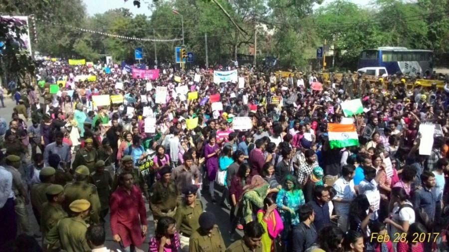 A large number of students on Tuesday protested in Delhi University against the ABVP after it was accused of attacking students, lecturers and journalists in the campus. The students massed outside the Khalsa College shouting slogans against the Akhil Bharatiya Vidyarthi Parishad and Delhi Police over the February 21-22 disturbances in the university campus. Ramjas protest,Students protest against ABVP,Students protest,ABVP,Delhi University