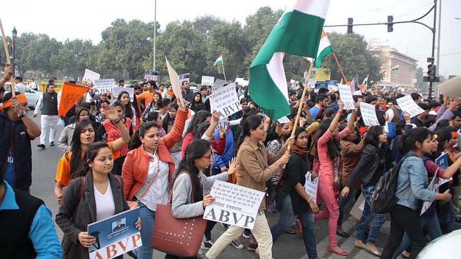 The protest was called by the All India Students Association (AISA), a Left-leaning student body whose members were involved in a clash with ABVP activists last week. Also on Tuesday, members of the Congress-affiliated National Students Union of India (NSUI) staged a hunger strike in the campus, also against the RSS-affiliated ABVP. Ramjas protest,Students protest against ABVP,Students protest,ABVP,Delhi University
