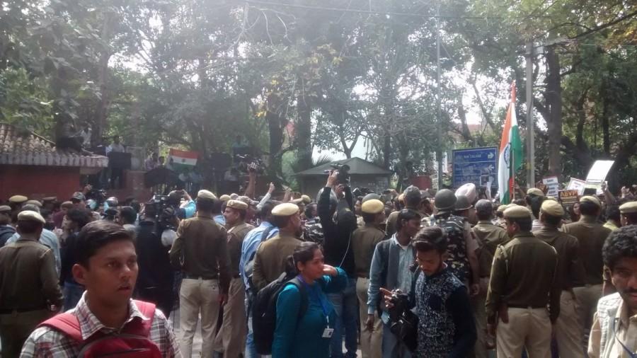 The AISA said the Tuesday protest was not of the AISA. "Please don't call it an AISA march. It is a march of DU students against the hooliganism of ABVP and for freedom of expression and debate," said an AISA member. Ramjas protest,Students protest against ABVP,Students protest,ABVP,Delhi University