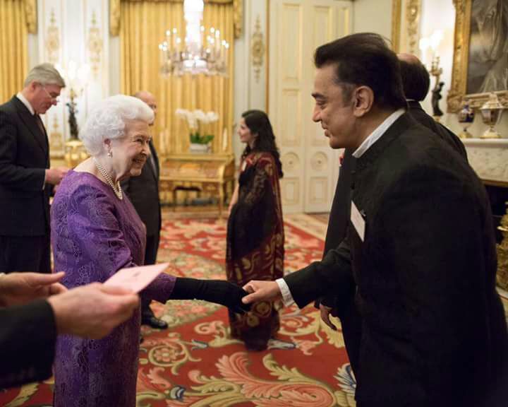 South Indian actor Kamal Haasan meets Queen Elizabeth II at 2017 India - England year of cultural function happened yesterday (February 28, 2017) at London. Kamal Haasan meets Queen Elizabeth II,Kamal Haasan,Queen Elizabeth II,Kamal Haasan with Queen Elizabeth II,Queen Elizabeth,actor Kamal Haasan