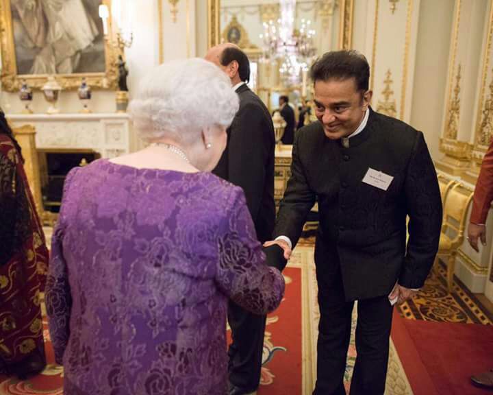 South Indian actor Kamal Haasan meets Queen Elizabeth II at 2017 India - England year of cultural function happened yesterday (February 28, 2017) at London. Kamal Haasan meets Queen Elizabeth II,Kamal Haasan,Queen Elizabeth II,Kamal Haasan with Queen Elizabeth II,Queen Elizabeth,actor Kamal Haasan