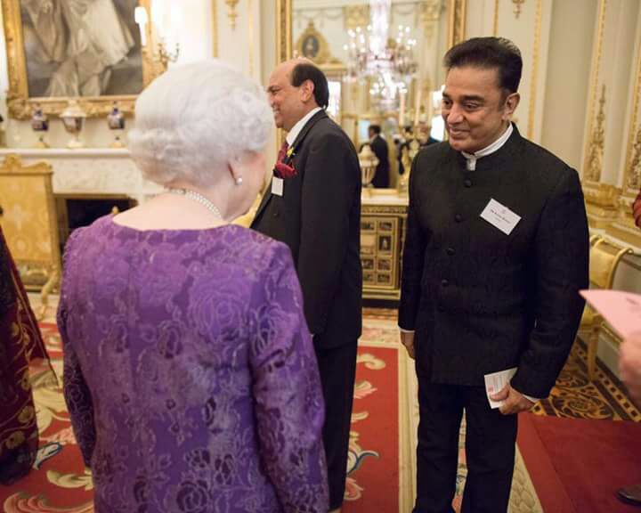 South Indian actor Kamal Haasan meets Queen Elizabeth II at 2017 India - England year of cultural function happened yesterday (February 28, 2017) at London. Kamal Haasan meets Queen Elizabeth II,Kamal Haasan,Queen Elizabeth II,Kamal Haasan with Queen Elizabeth II,Queen Elizabeth,actor Kamal Haasan