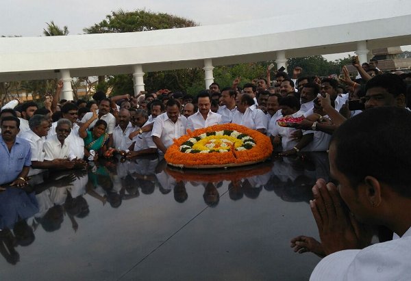DMK party's Working President M.K. Stalin visits Jayalalithaa Memorial on his 65th birthday. MK Stalin,MK Stalin visits Jayalalithaa Memorial,Stalin visits Jayalalithaa Memorial,MK Stalin visits amma Memorial,Jayalalithaa Memorial,Stalin birthday,Stalin 65th birthday,Stalin 65th birthday celebrations,Stalin 65th birthday celebrations pics,Stalin