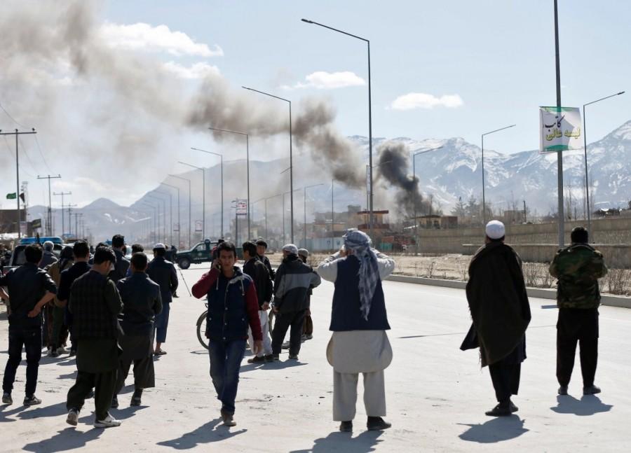 Smoke rises from the site of a blast and gunfire between Taliban and Afghan forces in PD 6 in Kabul. Taliban,Taliban car bomb attack,bomb attack in Kabul,Taliban bomb attack,Afghan Taliban militants,Afghan militants,Taliban militants