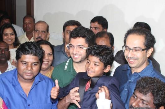 Bollywood actor Sunny Pawar meets Uddhav Thackeray in Mumbai on March 2, 2017. Sunny, who starred in film Lion arrived in Mumbai after attending the 89th Academy Awards in Los Angeles.