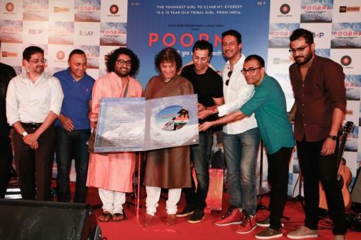 Bollywood lyricist Amitabh Bhattacharya, music composer Salim Merchant, tabla maestro Zakir Hussain, music composer Sulaiman Merchant actor Rahul Bose and others spotted during the music launch of film Poorna in Mumbai on March 3, 2017.