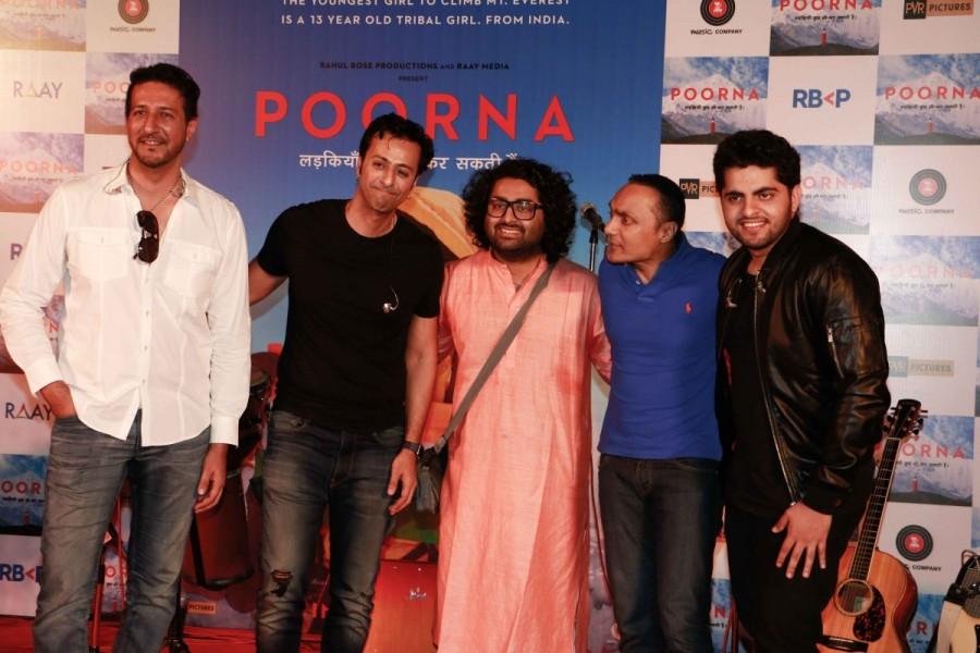 Bollywood lyricist Amitabh Bhattacharya, music composer Salim Merchant, tabla maestro Zakir Hussain, music composer Sulaiman Merchant actor Rahul Bose and others spotted during the music launch of film Poorna in Mumbai on March 3, 2017. Poorna,Poorna music launch,Poorna music launch pics,Poorna music launch images,Poorna music launch photos,Poorna music launch stills,Poorna music launch pictures,Salim Merchant