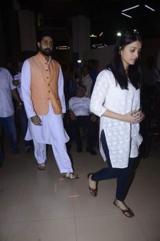 Bollywood actors Aishwarya Rai Bachchan, Abhishek Bachchan and Akshay Kumar attend prayer meet for Suniel Shetty’s father.