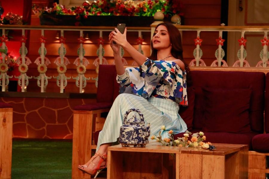 Bollywood actress Anushka Sharma promotes Phillauri on the sets of The Kapil Sharma Show in Mumbai on March 6, 2017. Anushka Sharma,actress Anushka Sharma,Phillauri,Phillauri promotion,Phillauri movie promotion,The Kapil Sharma Show,Anushka Sharma on The Kapil Sharma Show,Anushka Sharma promotes Phillauri