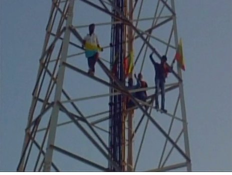 Protest in Rameshwaram after an Indian fisherman was shot dead by Srilankan Navy.Thamizhaga Vazhvurimai Katchi party workers climb tower in protest against SriLankan Navy in Rameswaram. Protest in Rameshwaram,Indian fisherman,fisherman,TN fisherman,Srilankan Navy,Indian fisherman from Rameswaram,Thamizhaga Vazhvurimai Katchi party