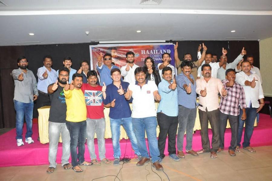 Telugu movie Dwaraka success meet held at Haailand. Celebs like Vijay Devarakonda, Pooja Jhaveri, Pradyumna Chandrapati, Srinivas Ravindra, Prudhviraj and others graced the event. Vijay Devarakonda,Pooja Jhaveri,Dwaraka success meet,Dwaraka success meet pics,Dwaraka success meet images,Dwaraka success meet stills,Dwaraka success meet photos,Dwaraka success meet pictures,Pradyumna Chandrapati,Srinivas Ravindra,Prudhviraj