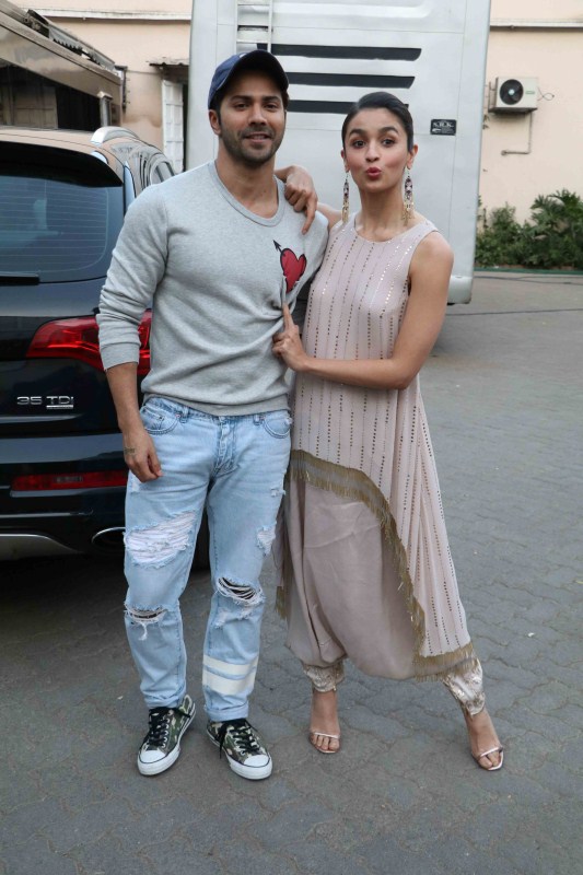 Bollywood actor Alia Bhatt and Varun Dhawan spotted at Mehboob studio for Badrinath Ki Dulhania promotion. Alia Bhatt and Varun Dhawan,Varun Dhawan and Alia Bhatt,Badrinath Ki Dulhania,Badrinath Ki Dulhania promotion,Badrinath Ki Dulhania movie promotion,Alia Bhatt,Varun Dhawan