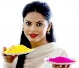 Bollywood actress Neetu Chandra poses during the Holi celebration photo shoot in Mumbai on March 8, 2017.