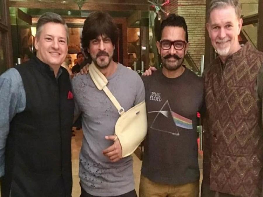 In the photograph, Shah Rukh is sporting a salt-and-pepper bearded look, while Aamir is sporting his Rajput-style moustacheo, and is wearing a Pink Floyd T-shirt. Shah Rukh's left arm was, however, in a cast due to the recent surgery on his left shoulder. Shah Rukh and Aamir getting together for the meeting might just be a hint that the Indian stars are in talks for a project with Netflix. However, Netflix has already secured a long-term deal with Shah Rukh's Red Chillies. As per the deal, all the films -- old and new -- starring the Bollywood superstar will be exclusively available to the platform's 86 million-plus members globally. On the work front, SRK is currently working on Imtiaz Ali's movie, tentatively titled "The Ring", and Aamir is filming for Advait Chandan directorial "Secret Superstar". Shah Rukh,Aamir Khan,Shah Rukh and Aamir Khan,Shah Rukh Khan,Netflix CEO,Khantastic,Netflix's CEO
