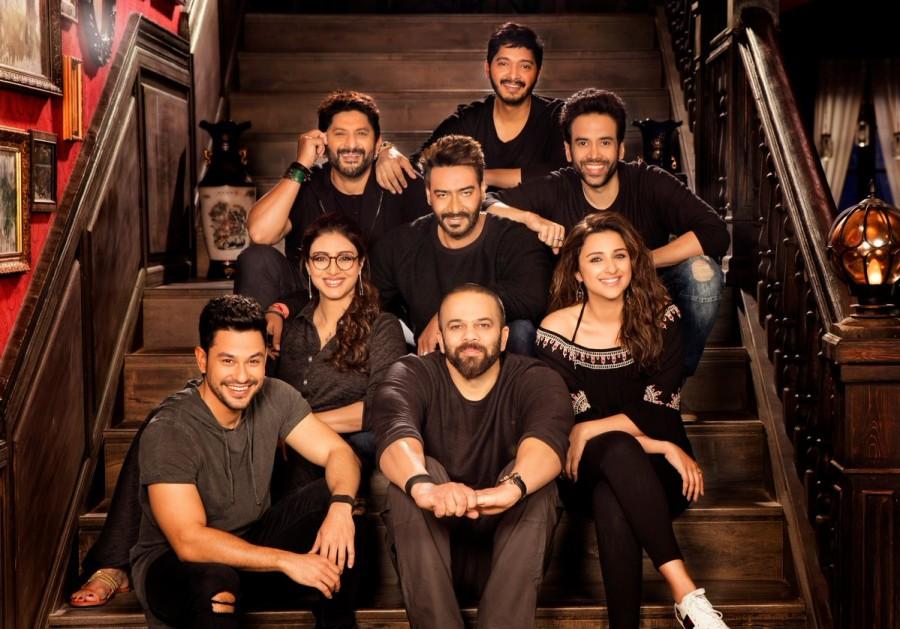 'Golmaal Again' cast Ajay Devgn, Arshad Warsi, Tusshar Kapoor, Tabu and Parineeti Chopra sports black dress for Rohit birthday. Golmaal Again,Golmaal Again cast,Ajay Devgn,Arshad Warsi,Tusshar Kapoor,Tabu,Parineeti Chopra,Rohit birthday,bollywood movie Golmaal Again,Golmaal Again movie