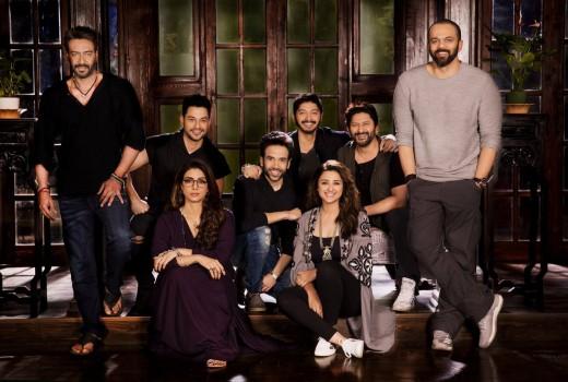 'Golmaal Again' cast Ajay Devgn, Arshad Warsi, Tusshar Kapoor, Tabu and Parineeti Chopra sports black dress for Rohit birthday.