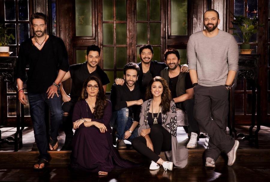 'Golmaal Again' cast Ajay Devgn, Arshad Warsi, Tusshar Kapoor, Tabu and Parineeti Chopra sports black dress for Rohit birthday. Golmaal Again,Golmaal Again cast,Ajay Devgn,Arshad Warsi,Tusshar Kapoor,Tabu,Parineeti Chopra,Rohit birthday,bollywood movie Golmaal Again,Golmaal Again movie