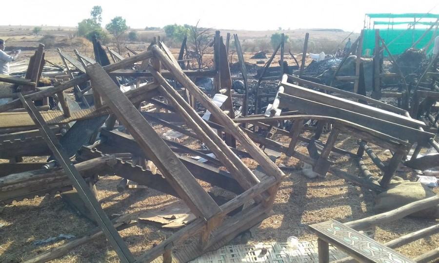 In a fresh setback for filmmaker Sanjay Leela Bhansali, a huge outdoor set of his historic period drama "Padmavati" here was reduced to ashes after two dozen unidentified persons torched it early on Wednesday. Since the fire brigade could not reach the disaster site quickly after the flames were noticed at 1 a.m., villagers helped douse the fire and helped to move the people and animals, mostly horses, from the site to safety. Padmavati,Padmavati set,Deepika Padukone padmavati,sanjay leela bhansali padmavati,padmavati controversy,Padmavati' set torched in Maharashtra