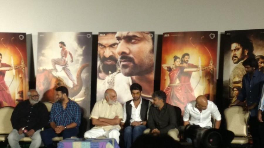 In addition to showing the enticing trailer of the film on the Big screen which left everyone present completely exhilarated, the makers also put to physical display the sword of Kattapa that was used to kill Baahubali. Presenting yet another tease to the mystery of Baahubali's death at the hands of the loyal Kattapa, director SS Rajamouli displayed the iconic sword and handed over the same to producer Karan Johar during the event. Prabhas,Rana Daggubati,SS Rajamouli,Bahubali 2 trailer launch,Bahubali 2 trailer,Bahubali 2 trailer launch pics,Bahubali 2 trailer launch images,Bahubali 2 trailer launch photos,Bahubali 2 trailer launch stills,Bahubali 2 trailer launch pictures