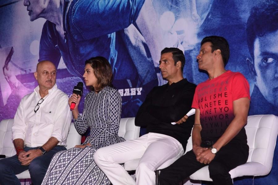 Anupam Kher and Akshay Kumar, who share a good working relationship since many years, were seen in a rather cheerful mood. Anupam Kher jokingly said Akshay must produce the next film too and call it "Naam Shukla," naming it after his character in the film! Akshay Kumar,Taapsee Pannu,Anupam Kherm,Manoj Bajpayee,Naam Shabana,Naam Shabana promotion,Naam Shabana movie promotion