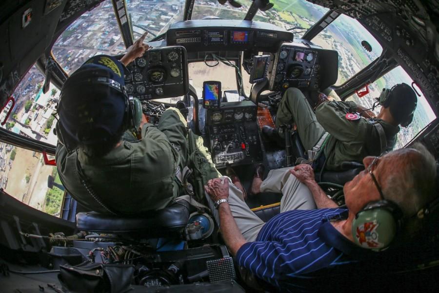 Peru's President Pedro Pablo Kuczynski on a helicopter observes the massive landslide and flood in Trujillo, northern Peru, March 21, 2017. Peru,Peru floods,Peru landslides,Floods,landslides spread havoc in Peru,Floods,landslides in Peru