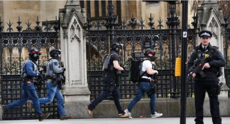 Witness Jayne Wilkinson said: "We were taking photos of Big Ben and we saw all the people running towards us, and then there was an Asian guy in about his 40s carrying a knife about seven or eight inches long. "And then there were three shots fired, and then we crossed the road and looked over. The man was on the floor with blood. "He had a lightweight jacket on, dark trousers and a shirt. He was running through those gates, towards Parliament, and the police were chasing him." Guns and Weapons,World News,Terrorism,UK Parliament,UK Parliament attack,UK Parliament terror attack,UK Parliament attack pics,UK Parliament attack images,UK Parliament attack photos,UK Parliament attack stills,UK Parliament attack pictures
