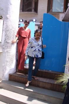 Bollywood actress Kajal with her mother spotted at Bandra in Mumbai on March 22, 2017.