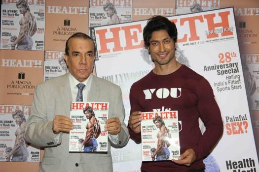 Bollywood actor Vidyut Jammwal, Nari Hira, CMD, Magna Publishing Company and Vinodini Krishnakumar, Editor, Health & Nutrition during the unveiling of the March 2017 issue of Health & Nutrition magazine in Mumbai on March 23, 2017.