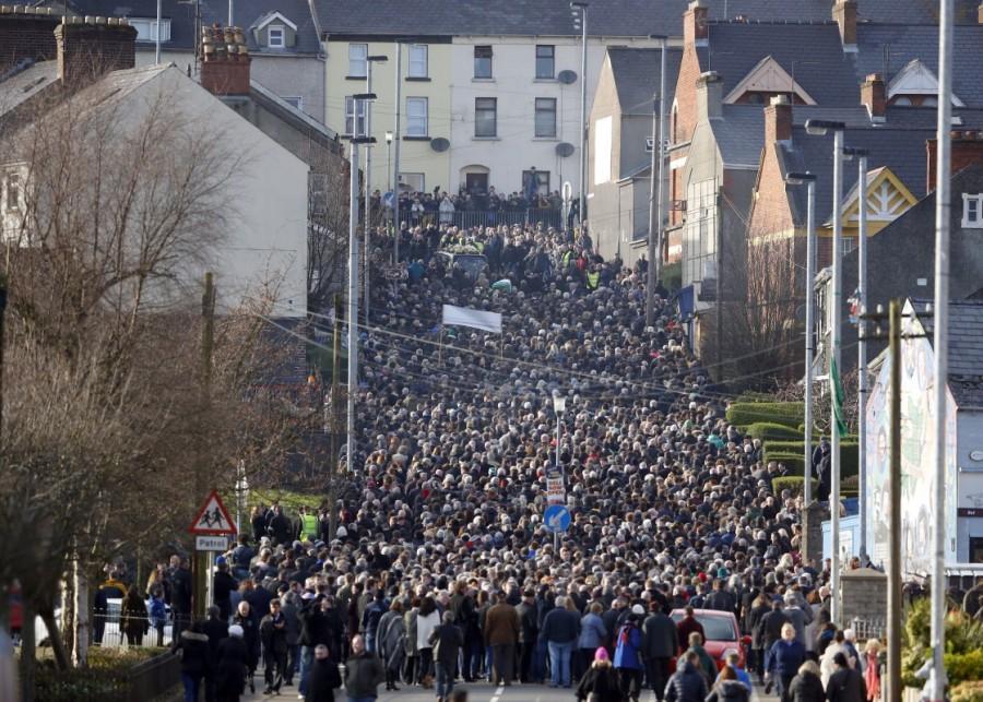 The coffin of Martin McGuinness is carried through crowded streets during his funeral in Londonderry. Northern Ireland,Ireland buries Martin McGuinness,Martin McGuinness,Irish Republican Army,Martin McGuinness dies,Martin McGuinness tributes,Martin McGuinness dead