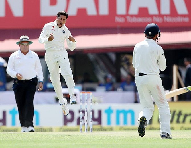 Debutant left-arm wrist spinner Kuldeep Yadav's three wickets put Australia on the backfoot, even as skipper Steve Smith's 20th Test ton helped the visitors reach 208/6 at tea on the opening day of the fourth and final cricket Test here on Saturday. Kuldeep Yadav,kuldeep yadav bowling,Australia to 208/6 at tea,Australia 208/6 at tea,spinner Kuldeep Yadav,Steve Smith',India vs Australia,india vs australia test series 2017,india vs australia test series,India vs Australia 4th Test