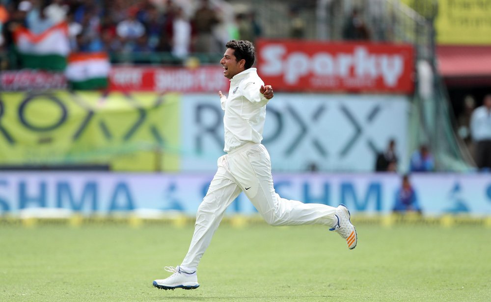 Just at the stroke of tea, off-spinner Ravichandran Ashwin provided India the biggest breakthrough, when he had Smith caught at slips by skipper Ajinkya Rahane. Kuldeep Yadav,kuldeep yadav bowling,Australia to 208/6 at tea,Australia 208/6 at tea,spinner Kuldeep Yadav,Steve Smith',India vs Australia,india vs australia test series 2017,india vs australia test series,India vs Australia 4th Test