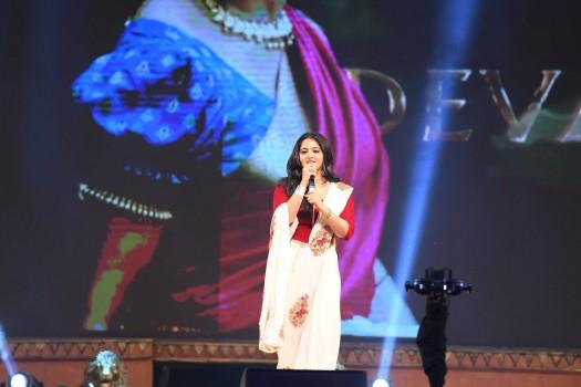 Baahubali 2: The Conclusion movie Pre Release event held at Ramoji Film City in Hyderabad. South Indian actress Anushka Shetty spotted suring the event.