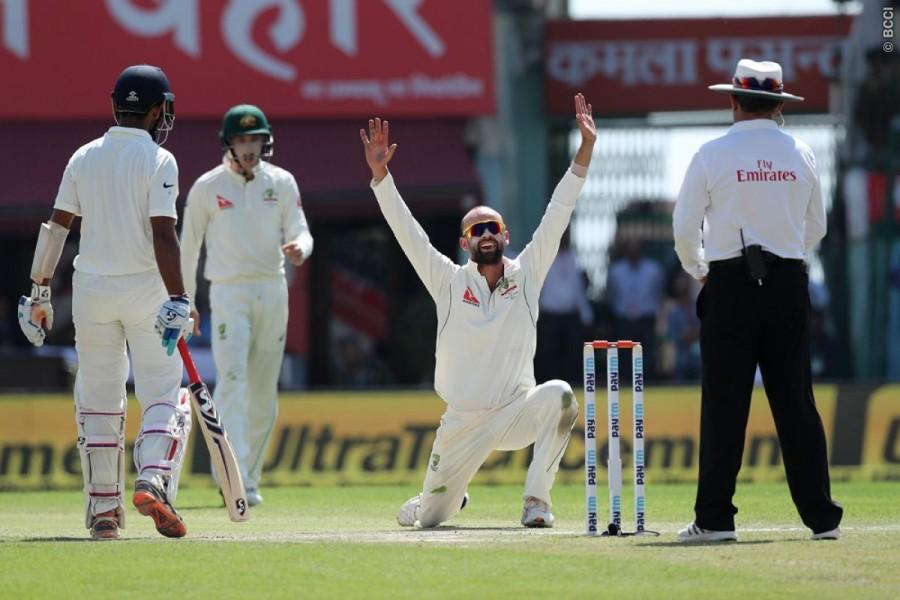 Brief scores: India (First Innings): 332/10 (Ravindra Jadeja 63 Lokesh Rahul 60, Cheteshwar Pujara 57 batting; Nathon Lyon 5/93, Pat Cummins 3/94) vs Australia (First Innings): 300. India vs Australia,india vs australia test series 2017,india vs australia live,India vs Australia 4th Test,India vs Australia score,India vs Australia pics,India vs Australia images,India vs Australia stills,India vs Australia pictures