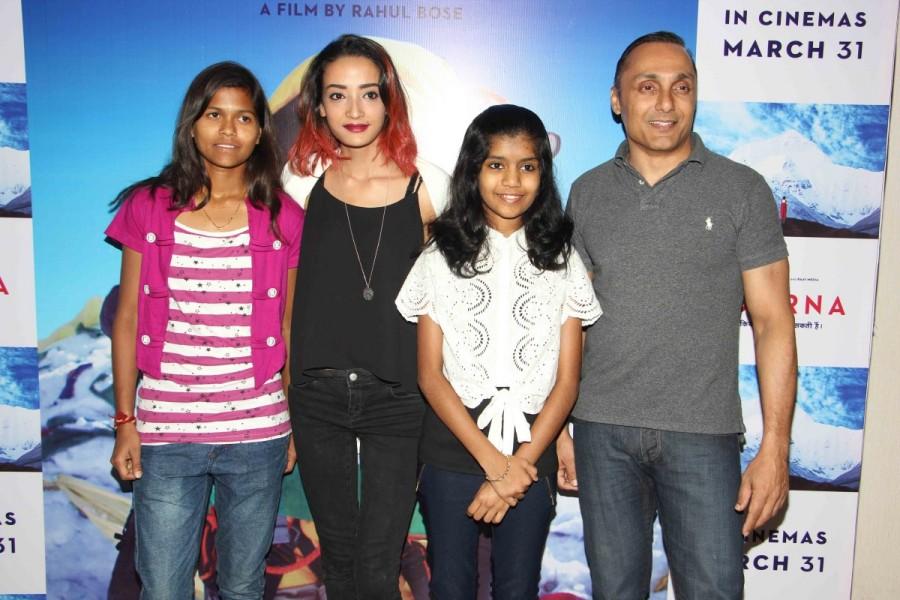 Bollywood filmmaker Sudhir Mishra, mountaineer Poorna Malavath, Bollywood actors Aditi Inamdar, Saurabh Shukla and Rahul Bose during the screening of film Poorna in Mumbai on March 26, 2017. Vivaan Shah,Heeba Shah,Naseeruddin Shah,Poorna,Poorna special Screening,Poorna special Screening pics,Poorna special Screening images,Poorna special Screening photos,Poorna special Screening stills,Poorna special Screening pictures