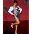 Hollywood actress Jennifer Hudson shows off her legs in mini dress.