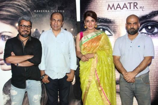 Bollywood producer Anjum Rizvi, actor Raveena Tandon and director Ashtar Sayed spotted during the trailer launch of film Maatr in Mumbai on March 30, 2017.