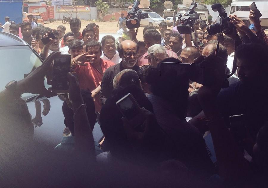 Superstar Rajinikanth spotted at Nadigar Sangam new building's foundation laying ceremony. Rajinikanth,Superstar Rajinikanth,Nadigar Sangam foundation,Nadigar Sangam new building,Nadigar Sangam,Rajinikanth at Nadigar Sangam foundation