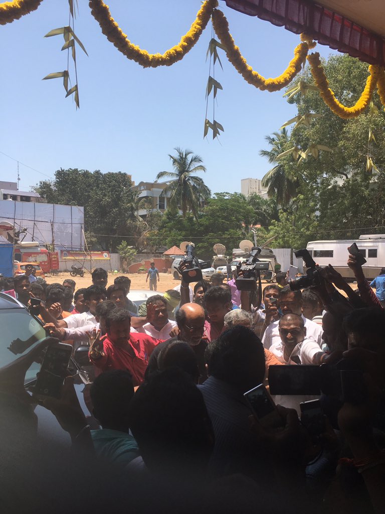 Superstar Rajinikanth spotted at Nadigar Sangam new building's foundation laying ceremony. Rajinikanth,Superstar Rajinikanth,Nadigar Sangam foundation,Nadigar Sangam new building,Nadigar Sangam,Rajinikanth at Nadigar Sangam foundation