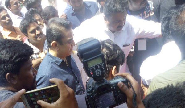 South Indian actor Kamal Haasan spotted at Nadigar Sangam new building's foundation laying ceremony.