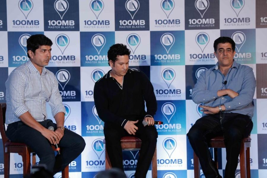 Cricket legend Sachin Tendulkar on Thursday unveiled his latest endeavor 100MB at ITC Mumbai. Sachin Tendulkar,Sachin Tendulkar unveils new fan engagement app,Sachin Tendulkar unveils engagement app,Sachin Tendulkar pics,Sachin Tendulkar images,Sachin Tendulkar stills,Sachin Tendulkar pictures
