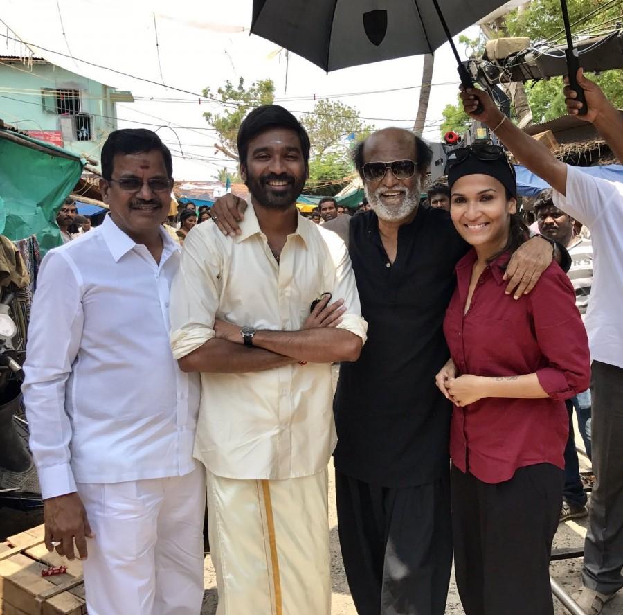 Superstar Rajinikanth graces last day shoot of Dhanush's VIP 2. Rajinikanth,Superstar Rajinikanth,Rajinikanth at VIP 2,Rajinikanth at VIP 2 shooting,Dhanush,VIP 2,vip 2 shooting,VIP 2 wraps up