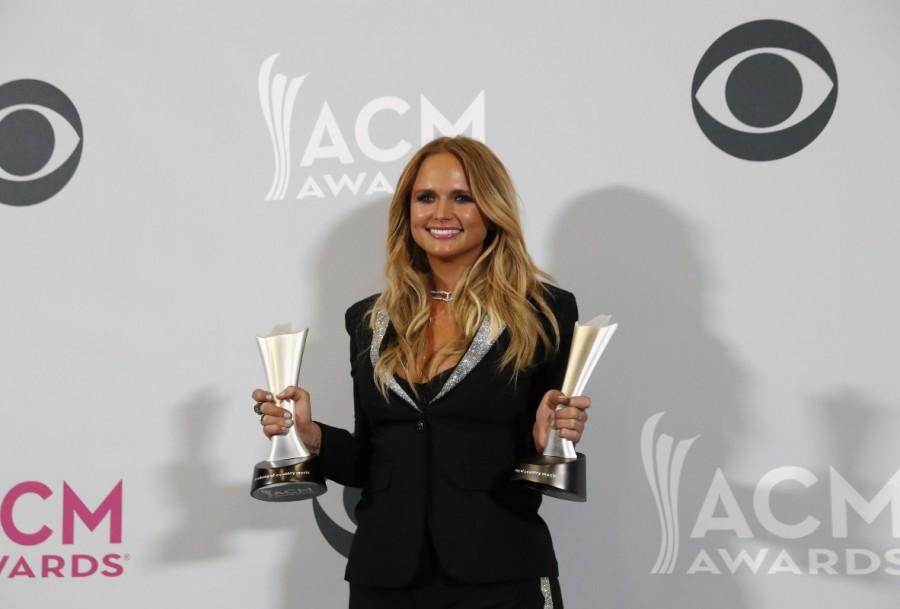 Singer Miranda Lambert poses backstage with her awards for Female Vocalist of the Year and Album of the Year for "The Weight of my Wings". Brian Kelley,Jason Aldean,Miranda Lambert,ACM Awards 2017 winners,ACM Awards 2017,ACM Awards winners,ACM Awards,Academy of Country Music,Academy of Country Music winners,Academy of Country Music 2017