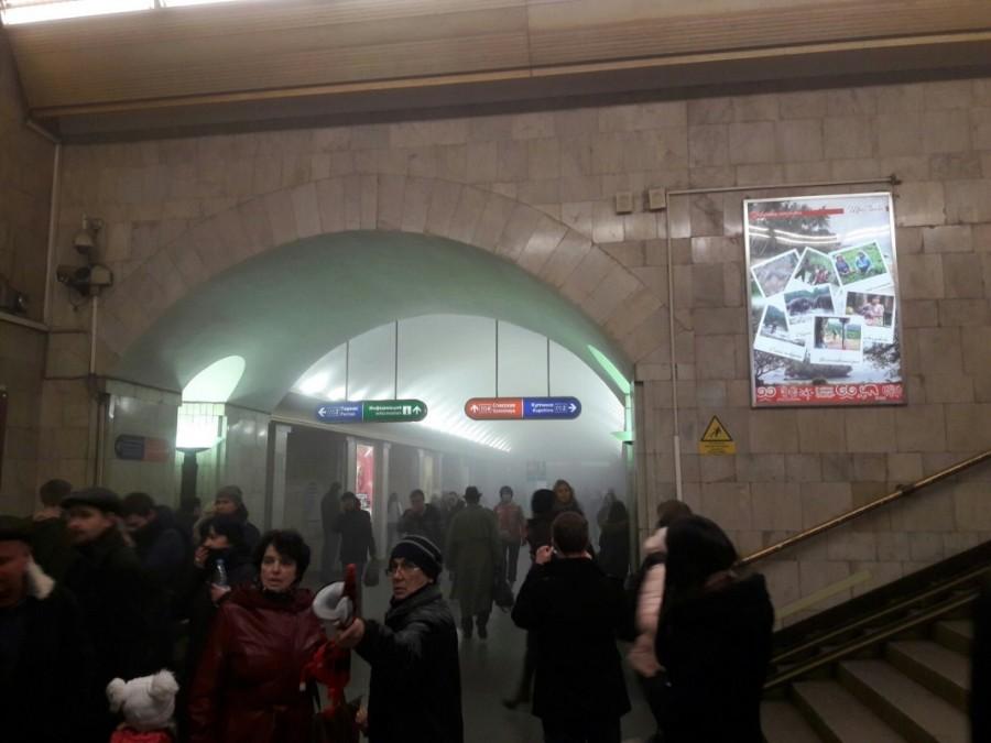 St. Petersburg: April 3, 2017 (Xinhua) The photo taken on April 3, 2017 shows the blast site at a metro station in St. Petersburg, Russia. At least 10 people were killed, 50 injured and 7 stations were shut down after blasts. St Petersburg,St Petersburg blast,St Petersburg metro railway blasts,St Petersburg explosions,Russia St Petersburg train blasts injured,metro blast,Russian city of St Petersburg