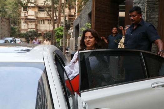 Bollywood actress Juhi Chawla snapped outside Aamir Khan's residence in Bandra.