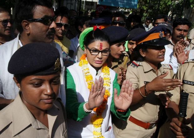 The court issued the arrest warrant after Sawant failed to appear before it on March 9 in a case filed against her for making deragatory remarks against sage Valmiki, the author of the Ramayana which chronicles the life and times of Hindu god Lord Rama. The complainants had accused Sawant of hurting religious sentiments of the Valmiki community by her remarks on a TV show. The case will be next heard on April 10. Valmiki controversy,Rakhi Sawant arrested by Punjab Police,Rakhi Sawant arrested,Rakhi Sawant,actress Rakhi Sawant,rakhi sawant controversy,Rakhi Sawant arrested pics,Rakhi Sawant arrested images,Rakhi Sawant arrested stills,Rakhi Sawant arrested pictures