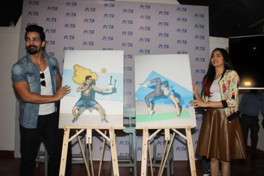 Bollywood actors Harshvardhan Rane and Adah Sharma during the launch of People for the Ethical Treatment of Animals (PETA) vegan fashion lookbook in Mumbai on April 4, 2017.
